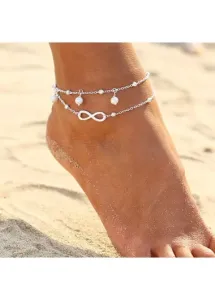 Modlily Silvery White Bow Pearl Detail Anklets - One Size