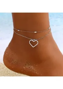 Modlily Silvery White Heart Design Anklet Set - One Size