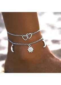 Modlily Silvery White Heart Layered Anklet Set - One Size