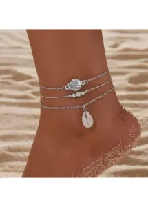 Modlily Silvery White Layered Conch Design Anklet Set - One Size