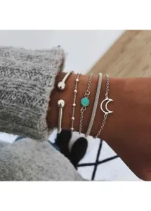 Modlily Silvery White Layered Moon Detail Bracelet Set - One Size
