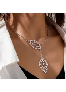 Modlily Silvery White Leaf Alloy Hollow Necklace - One Size