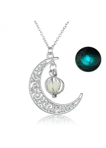 Modlily Silvery White Moon Detail Alloy Necklace - One Size