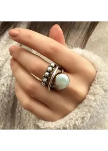 Modlily Silvery White Round Alloy Detail Ring - One Size