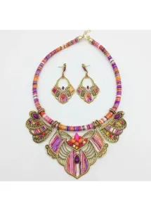 Modlily Tribal Bohemian Multi Color Metal Necklace - One Size