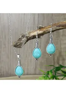 Modlily Turquoise Alloy Waterdrop Necklace and Earrings - One Size