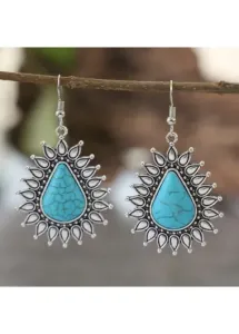 Modlily Turquoise Asymmetry Teardrop Metal Design Earrings - One Size
