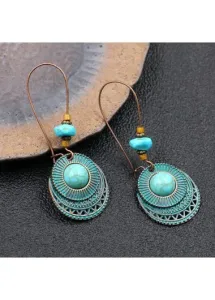 Modlily Turquoise Metal Detail Retro Design Earrings - One Size
