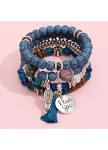 Modlily Turquoise Oval Tessel Metal Design Bracelet Set - One Size