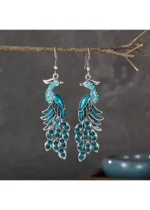 Modlily Turquoise Rhinestone Peacock Detail Alloy Earrings - One Size