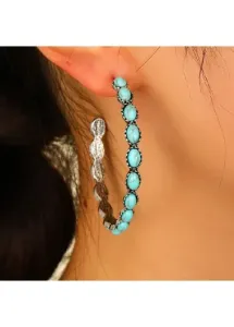 Modlily Turquoise Round Vintage Detail Alloy Earrings - One Size