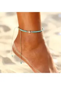 Modlily Turquoise Star Design Beads Detail Anklet - One Size