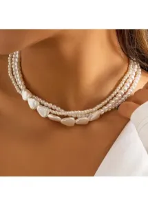 Modlily White Asymmetric Pear Detail Layered Necklace - One Size
