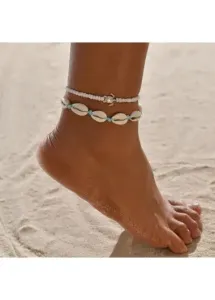 Modlily White Asymmetrical Beads Detail Anklet Set - One Size