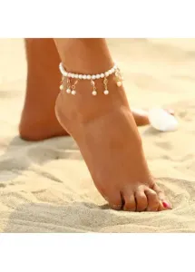 Modlily White Metal Detail Pearl Design Anklet - One Size