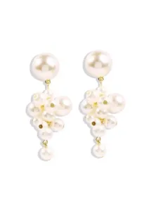 Modlily White Pearl Design Grape Detail Earrings - One Size