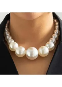 Modlily White Pearl Detail Asymmetric Design Necklace - One Size