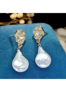 Modlily White Pearl Detail Teardrop Design Earrings - One Size