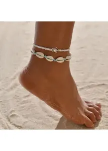 Modlily White Round Layered Design Anklet Set - One Size