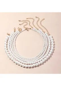 Modlily White Round Layered Design Necklace Set - One Size