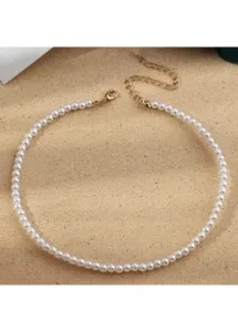 Modlily White Round Small Pearl Detail Necklace - One Size