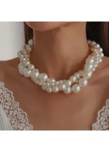 Modlily White Round Twist Pearl Design Necklace - One Size