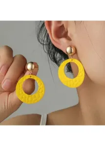 Modlily Yellow Round Metal Detail Cutout Earrings - One Size
