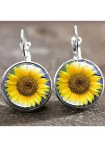 Modlily Yellow Round Sunflower Design Alloy Earrings - One Size