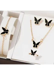 Modlily Alloy Black Butterfly Earrings Necklace and Wristband - One Size