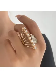 Modlily Alloy Detail Hot Drilling Gold Ring - One Size