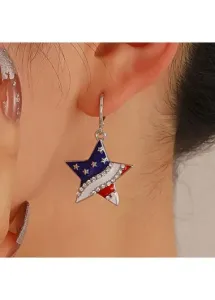 Modlily American Flag Blue Star Alloy Earrings - One Size