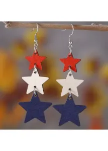 Modlily American Flag Blue Star Wood Earrings - One Size