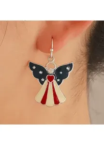 Modlily American Flag Peacock Blue Alloy Heart Print Earrings - One Size