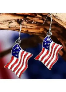 Modlily American Flag Red Alloy Detail Earrings - One Size