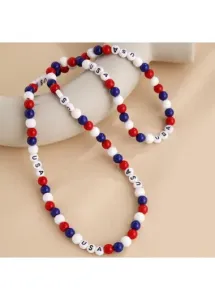 Modlily American Flag Round Letter Design Red Necklace - One Size