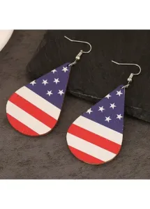 Modlily American Flag Teardrop Design Navy Wood Earrings - One Size