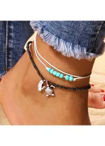 Modlily Beaded Mint Green Turtle Alloy Anklet Set - One Size