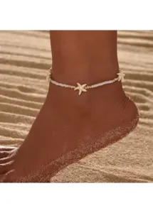 Modlily Beige Alloy Starfish Beaded Detail Anklet - One Size