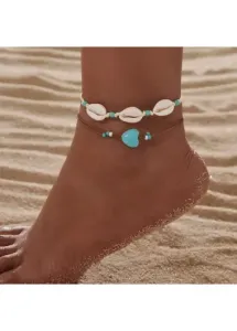 Modlily Beige Heart Detail Seashell Anklet Set - One Size