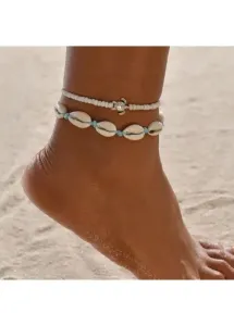 Modlily Beige Seashell Detail Alloy Anklet Set - One Size