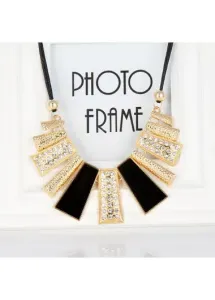 Modlily Black Rectangle Alloy Rhinestone Design Necklace - One Size