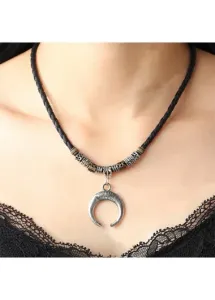 Modlily Black Weave Moon Design Alloy Necklace - One Size
