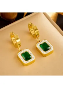 Modlily Blackish Green Rhinestone Detail Square Earrings - One Size