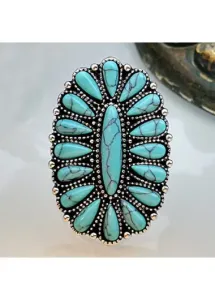 Modlily Geometric Pattern Turquoise Metal Detail Ring - One Size