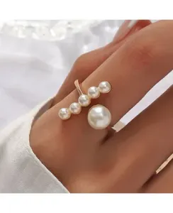 Modlily Gold Alloy Pearl Detail Open Ring - One Size