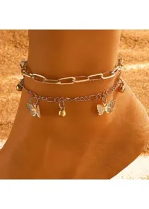 Modlily Gold Butterfly Alloy Layered Chain Anklet - One Size