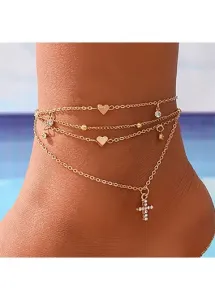 Modlily Gold Cross Alloy Heart Layered Anklet - One Size