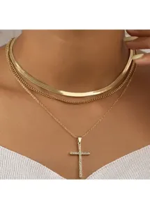 Modlily Gold Cross Layered Alloy Pendant Necklace - One Size