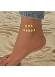 Modlily Gold Geometric Layered Round Alloy Anklet - One Size