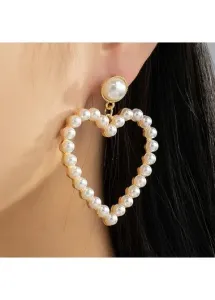 Modlily Gold Heart Alloy Pearl Cutout Earrings - One Size